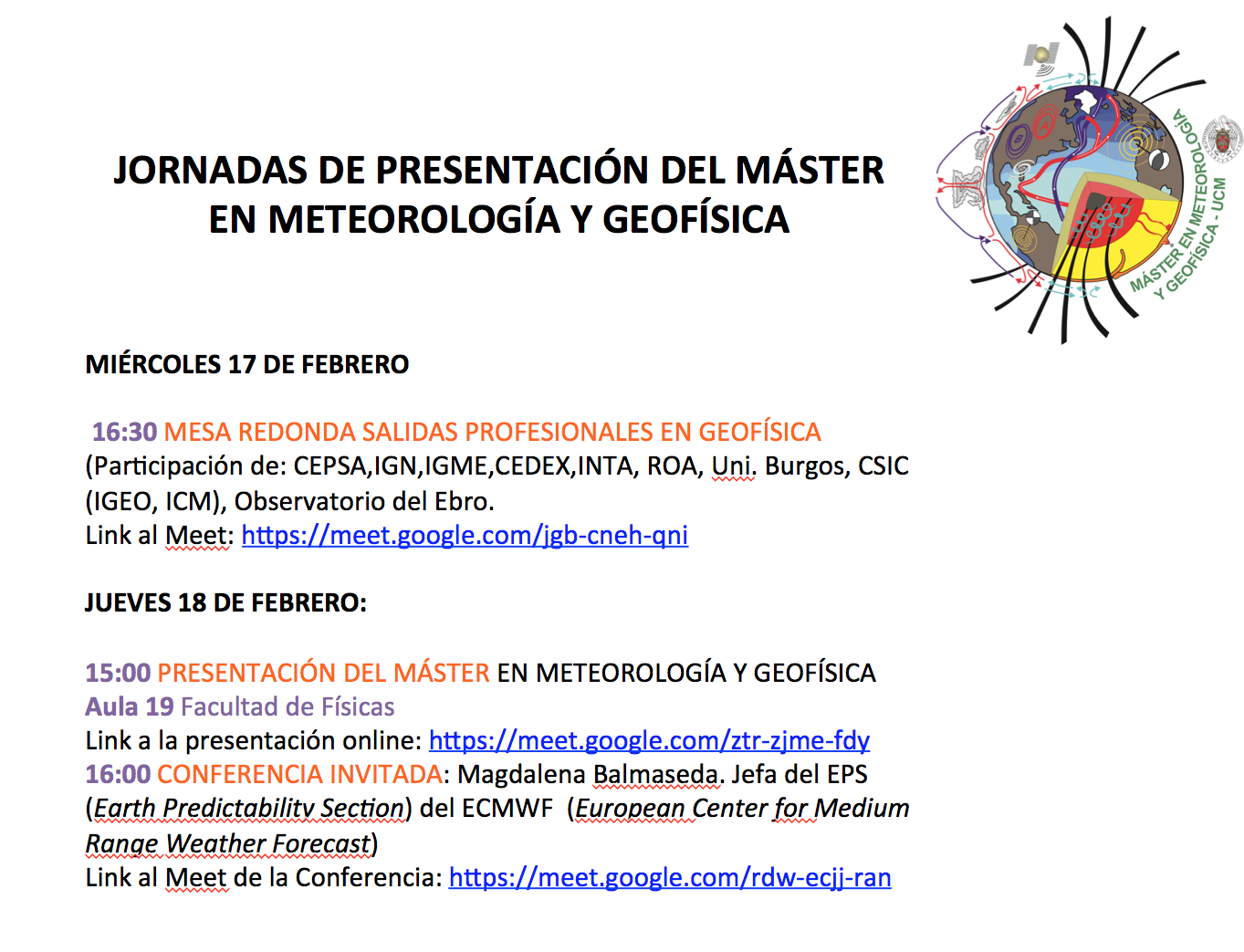 Jornadas de Presentación del Máster en Meteorología y Geofísica